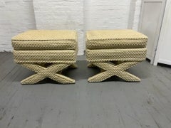 Pair Upholstered X Benches