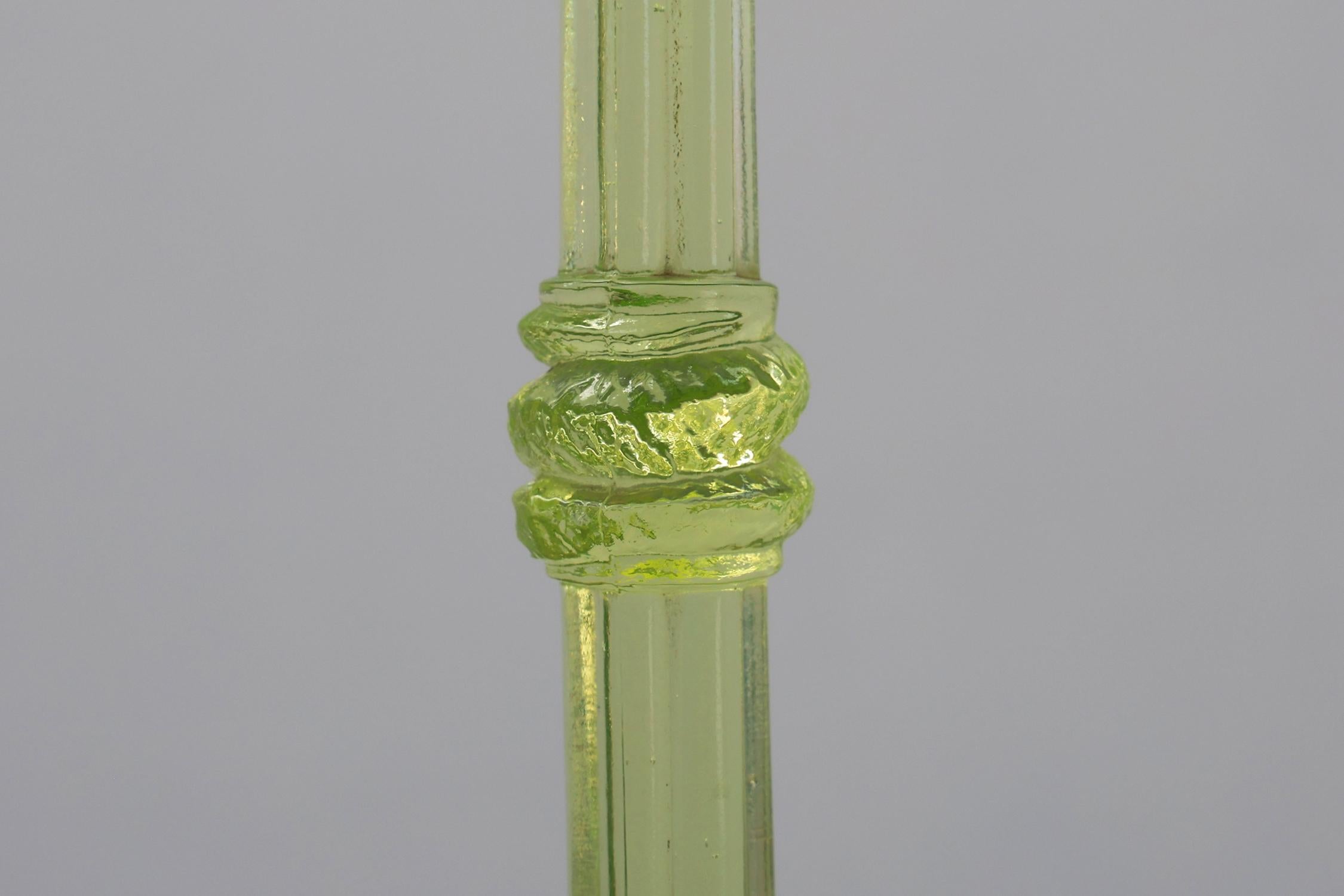 Mid-20th Century Pair Uranium or annagreen glass candlesticks by Vallerysthal & Portieux, France For Sale