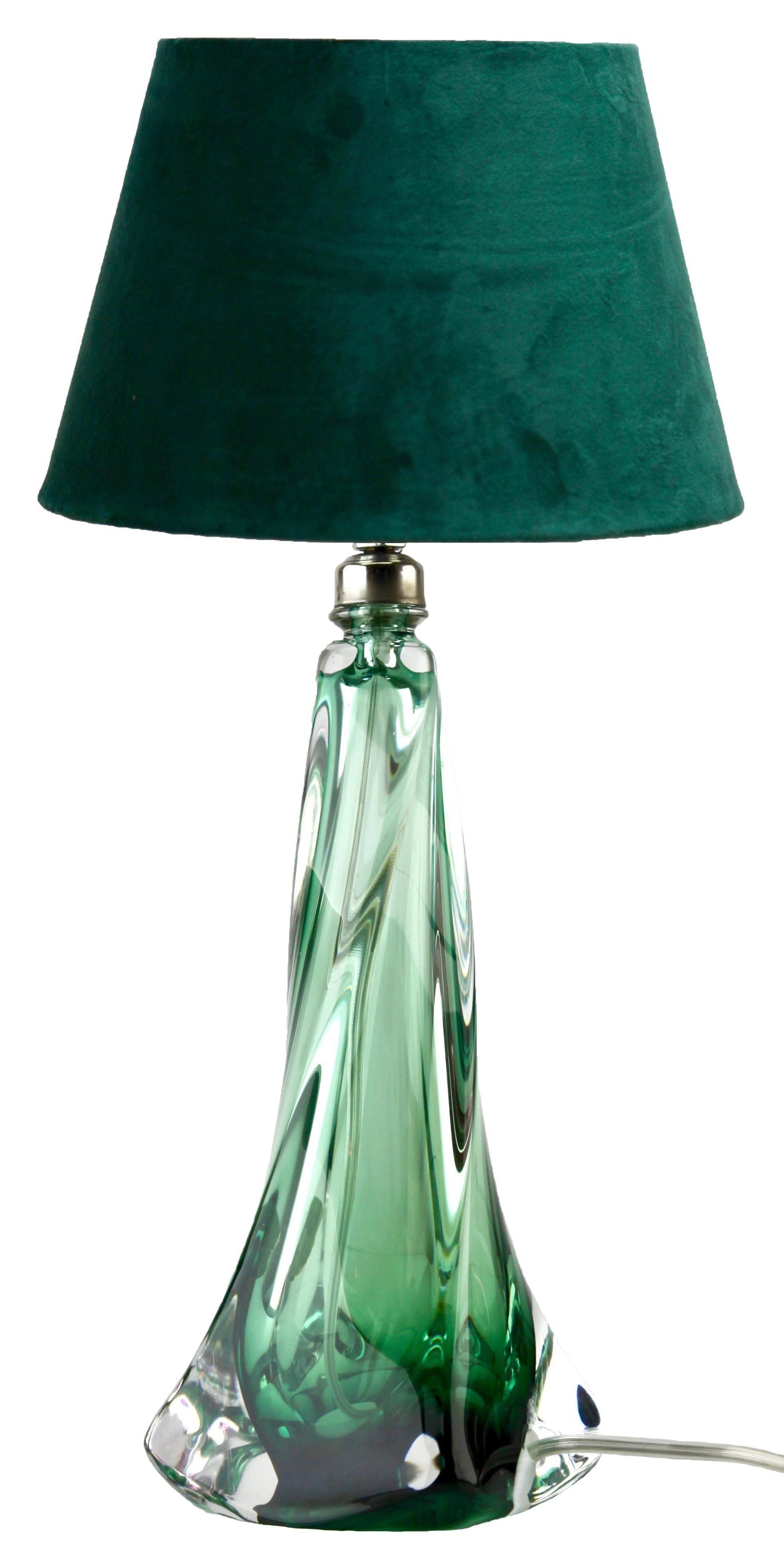 Pair Val Saint Lambert  'Twisted Lights' Crystal Table Lamp in Emerald Green 3