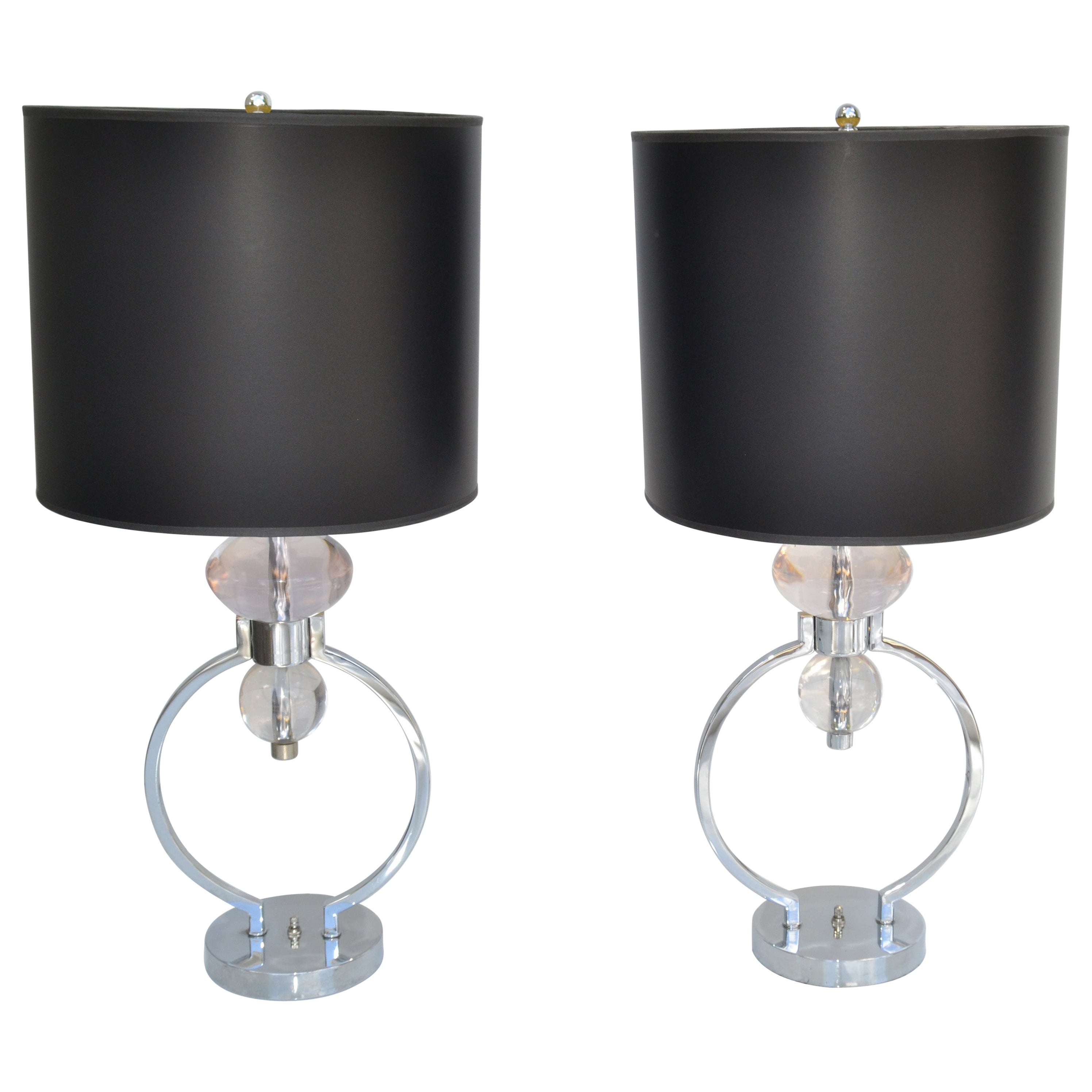 Paar, Van Teal Geometrische Lucite, Chrom Tischlampen &amp;amp; Schirme Mid-Century Modern