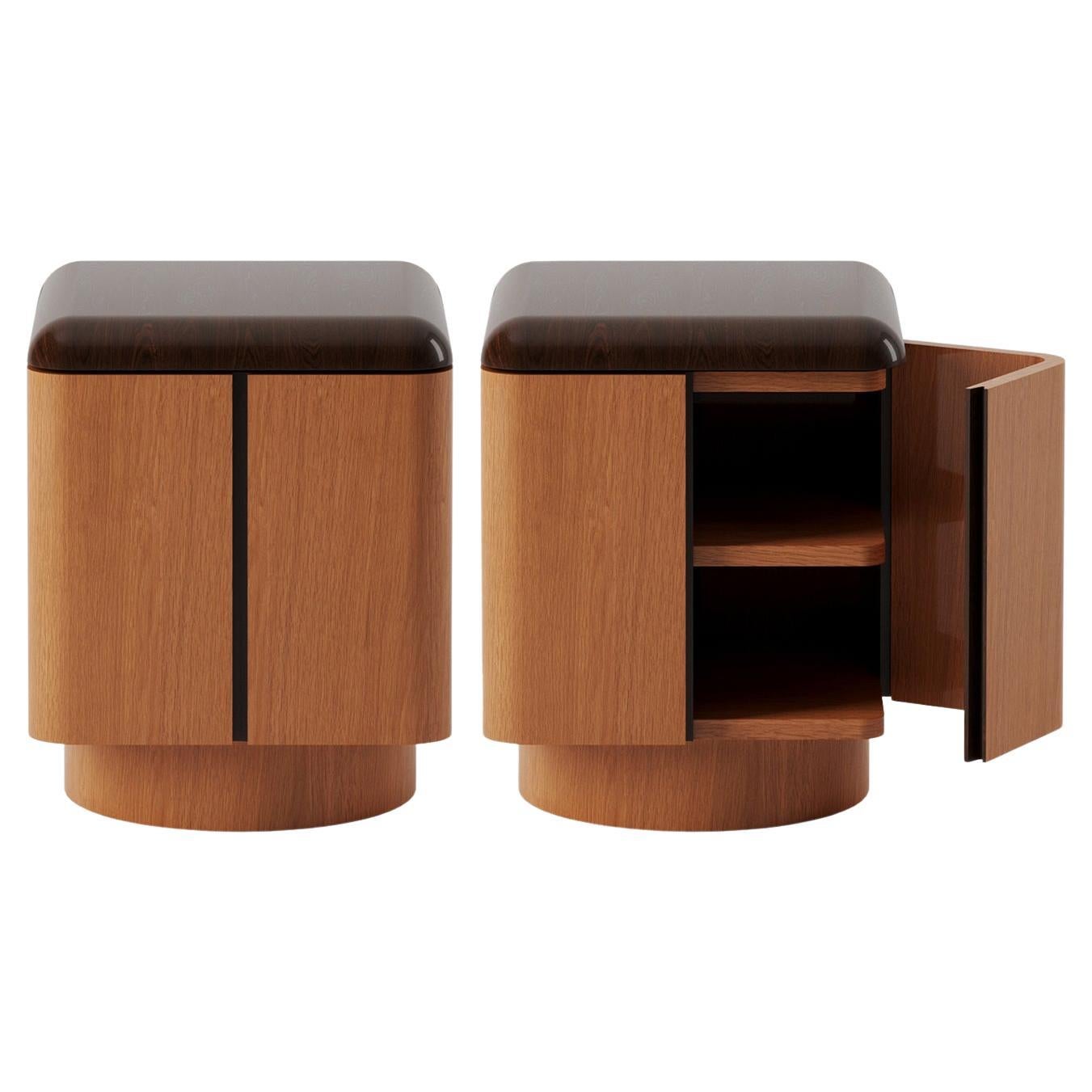 Pair Various Positions Nightstand in Walnut and Oak by Master Studio for Lemon For Sale