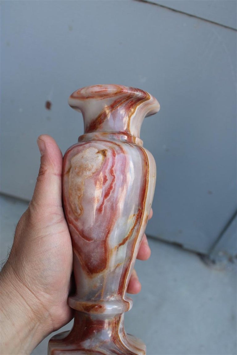 Pair Vases White ZebraPrinted Onyx Marble Rare Angelo Mangiarotti Att