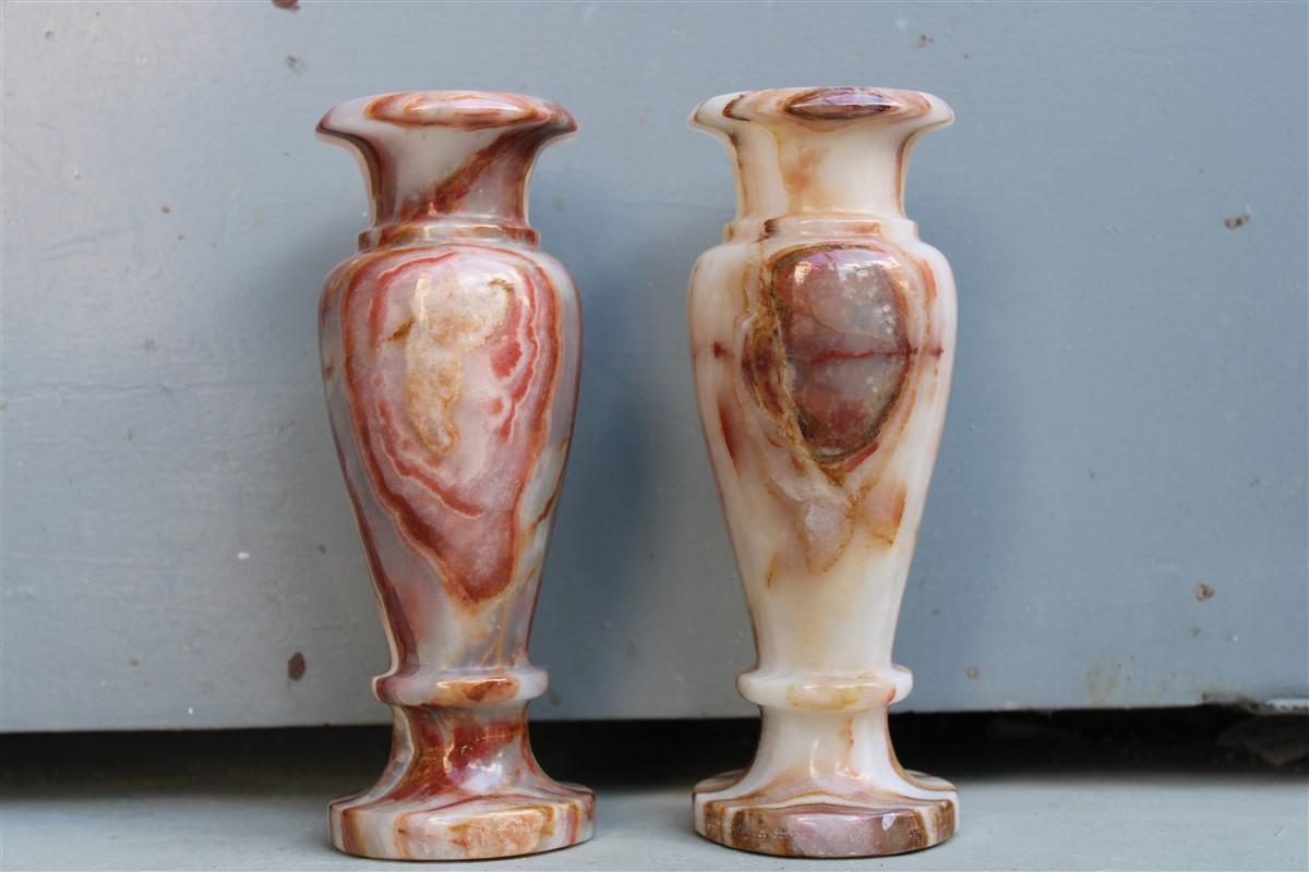 Pair of vases in white zebra-printed onyx marble rare Angelo Mangiarotti attributed 1950s.