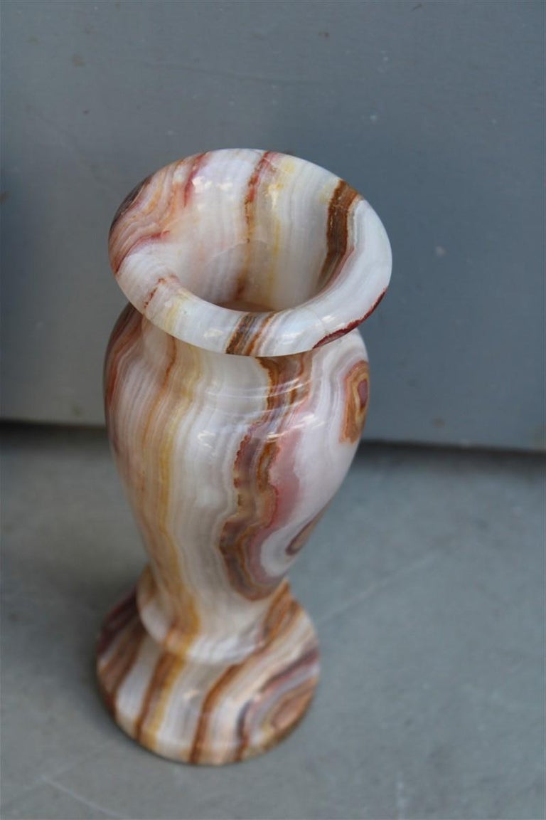 Pair Vases White ZebraPrinted Onyx Marble Rare Angelo Mangiarotti Att