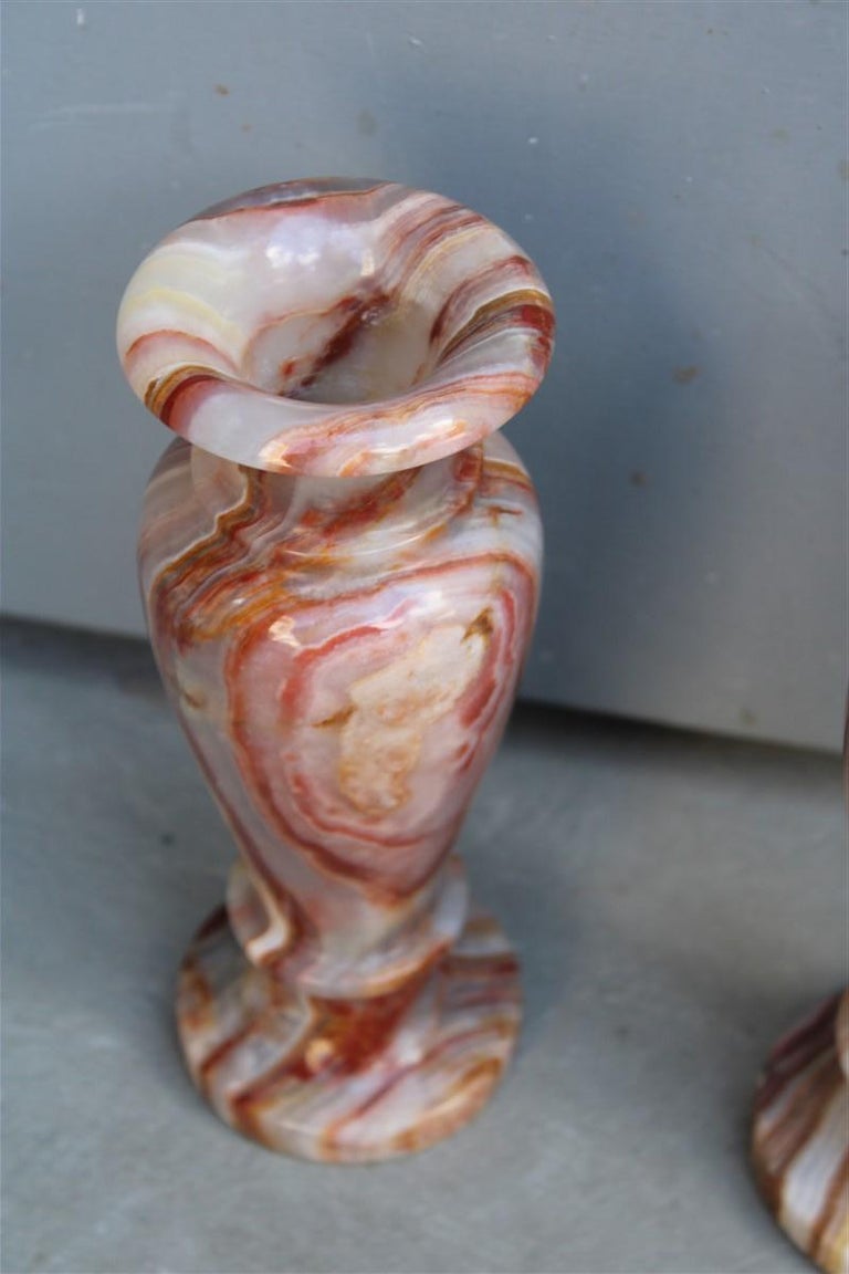 Pair Vases White ZebraPrinted Onyx Marble Rare Angelo Mangiarotti Att