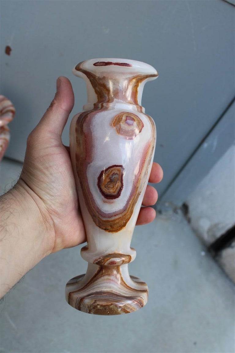 Pair Vases White ZebraPrinted Onyx Marble Rare Angelo Mangiarotti Att