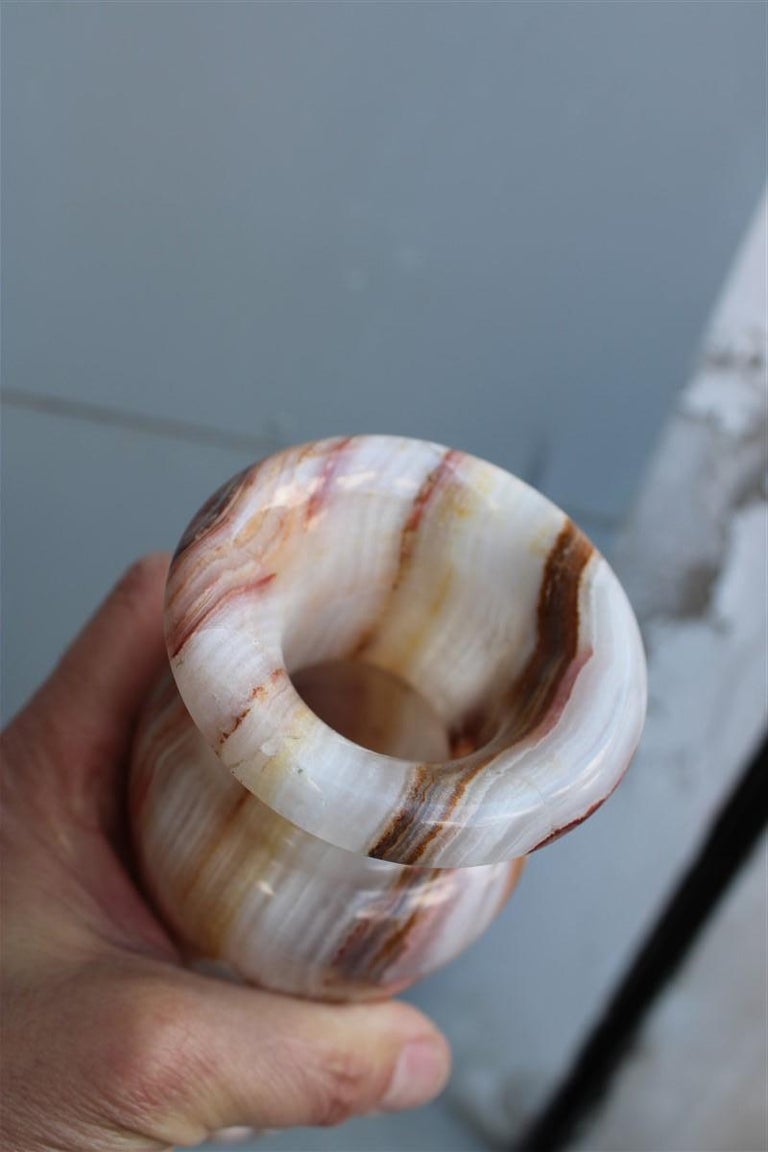 Pair Vases White ZebraPrinted Onyx Marble Rare Angelo Mangiarotti Att