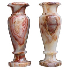 Retro Pair Vases White Zebra-Printed Onyx Marble Rare Angelo Mangiarotti Att., 1950s