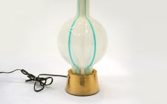 Pair of Venetia Table Lamps by Lightolier, Light Blue and White Striped Glass