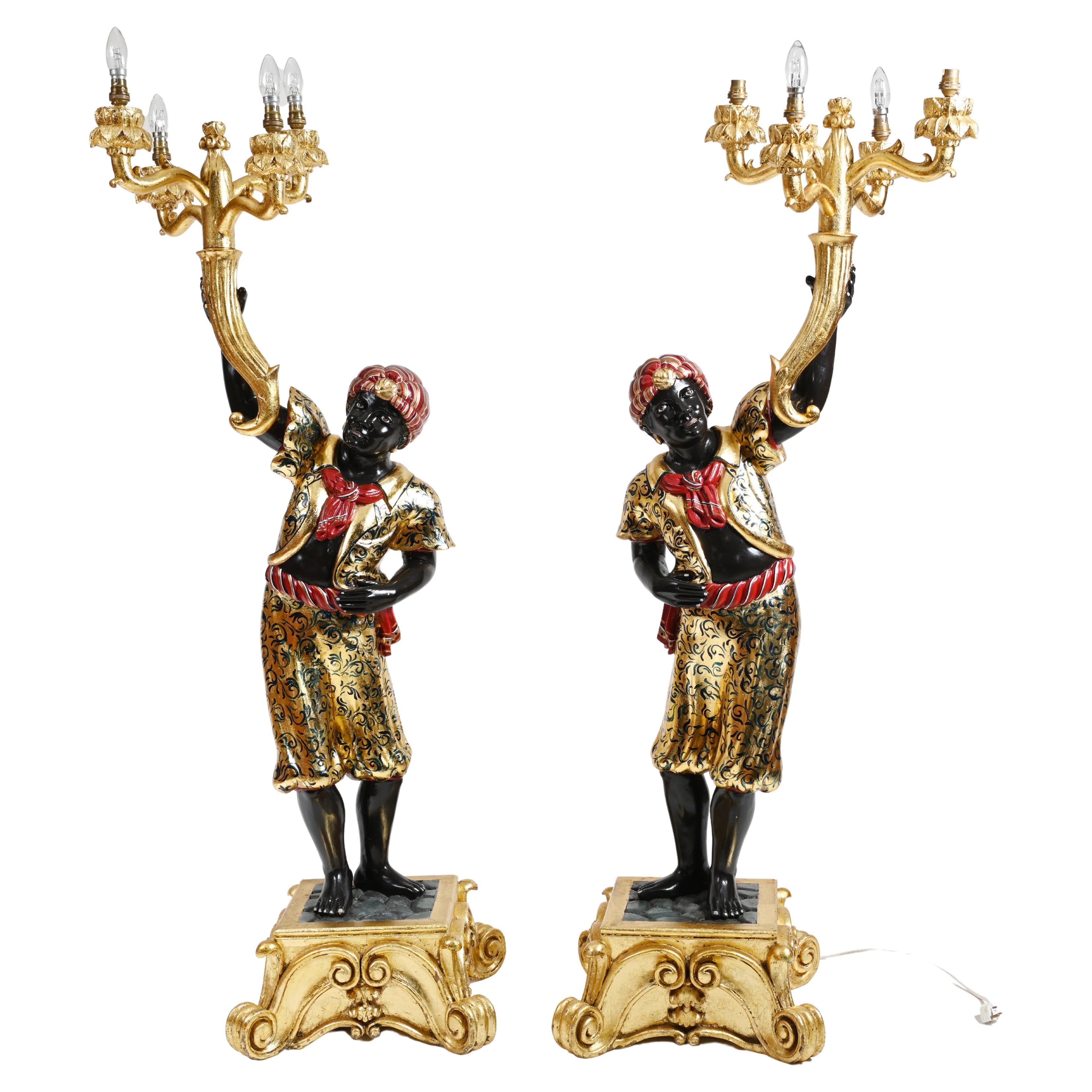 Pair Blackamoor Candelabras Carved Statues 1930 at 1stDibs