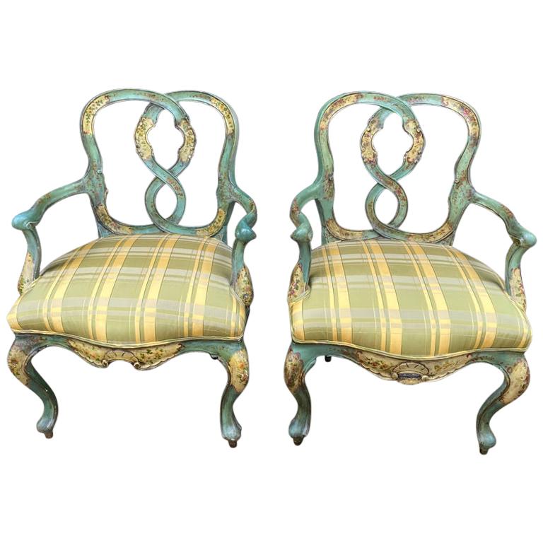 Pair of Venetian Chinoiserie Polychrome Armchairs For Sale
