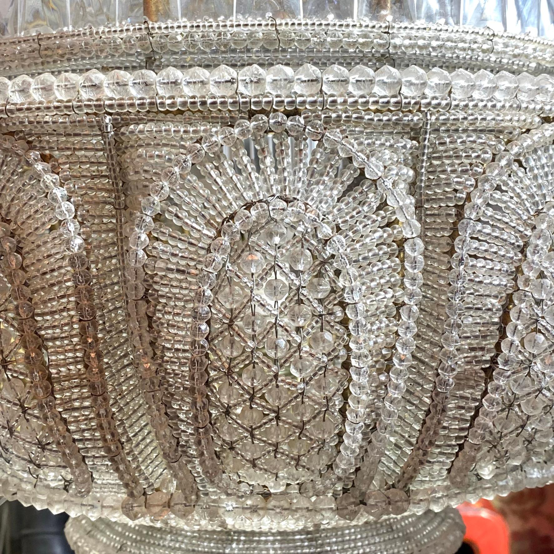 Neoclassical Pair Venetian Crystal Lighted Campana Floor Vases