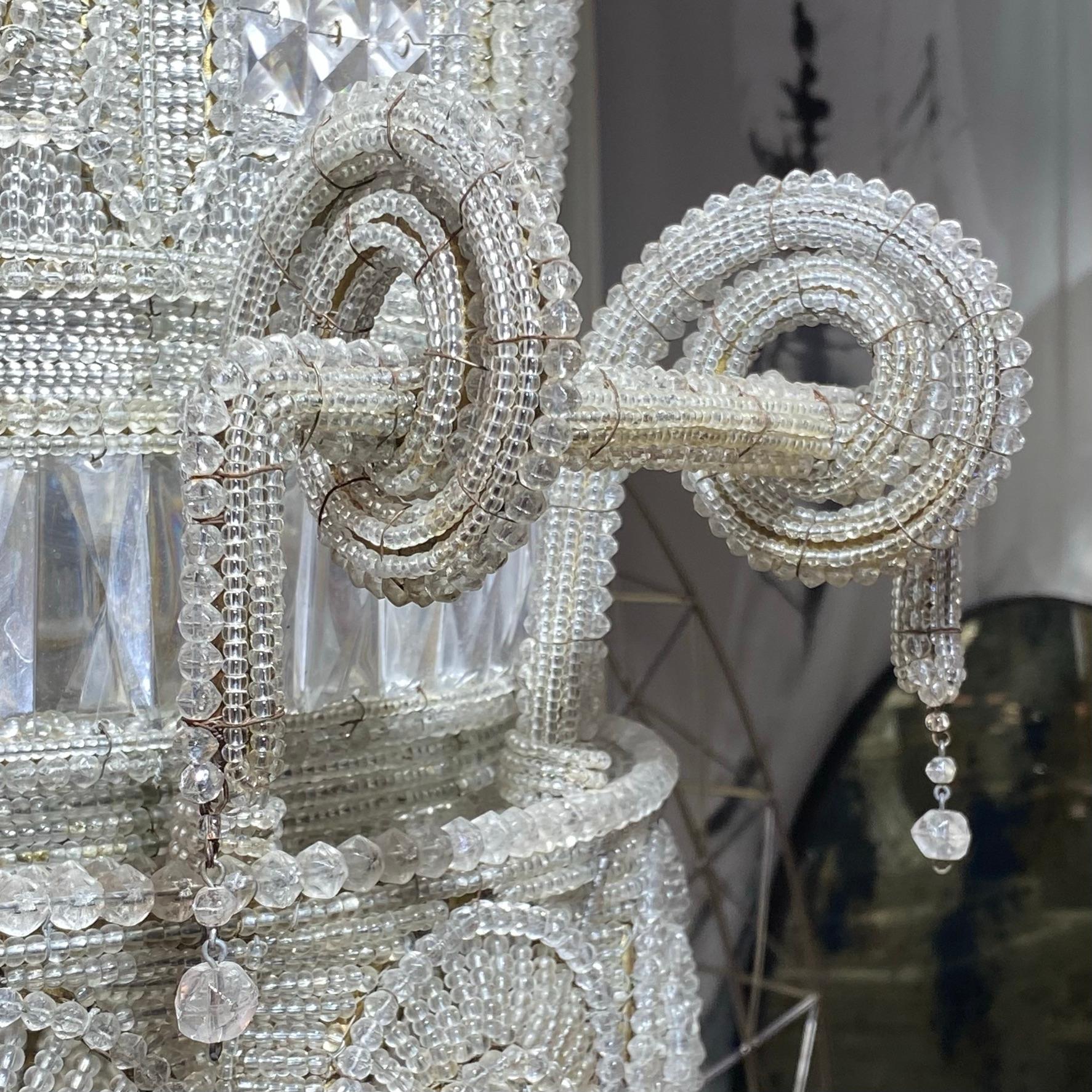 Beaded Pair Venetian Crystal Lighted Campana Floor Vases