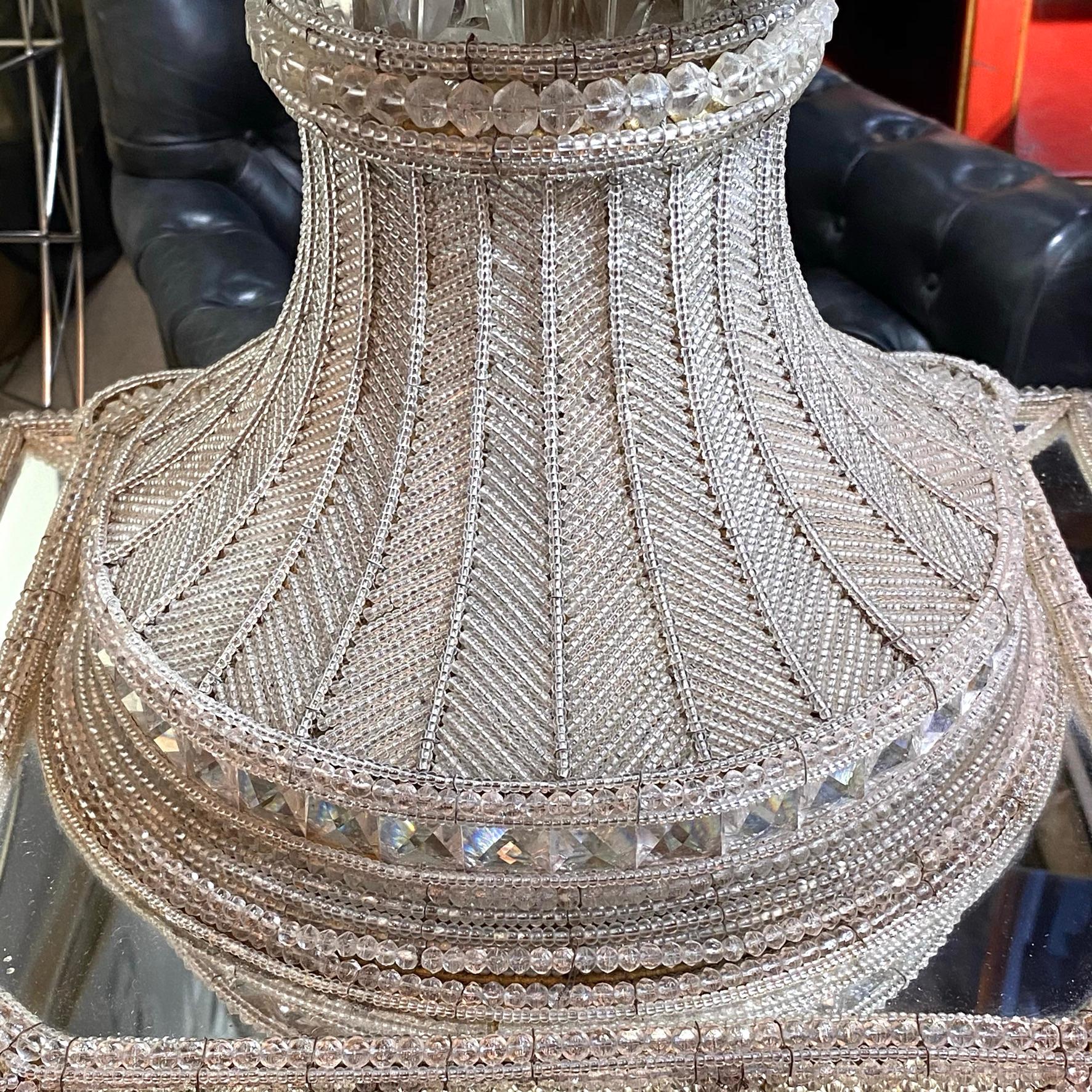 20th Century Pair Venetian Crystal Lighted Campana Floor Vases