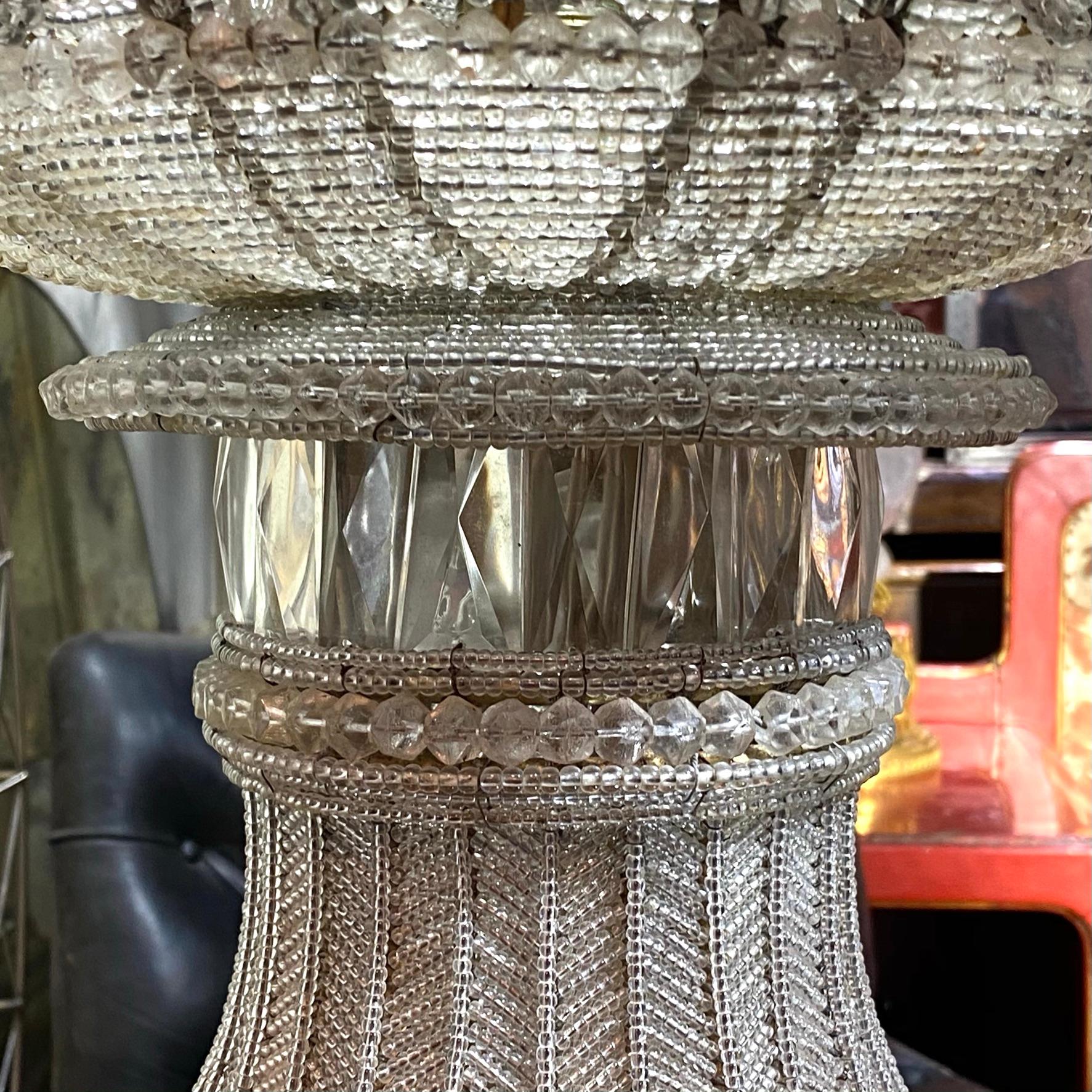 Cut Glass Pair Venetian Crystal Lighted Campana Floor Vases