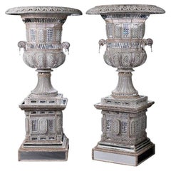 Pair Venetian Crystal Lighted Campana Floor Vases