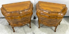 Pair Venetian Fruitwood & Olive Wood Bombe Chests/Nightstands, Circa 1950s