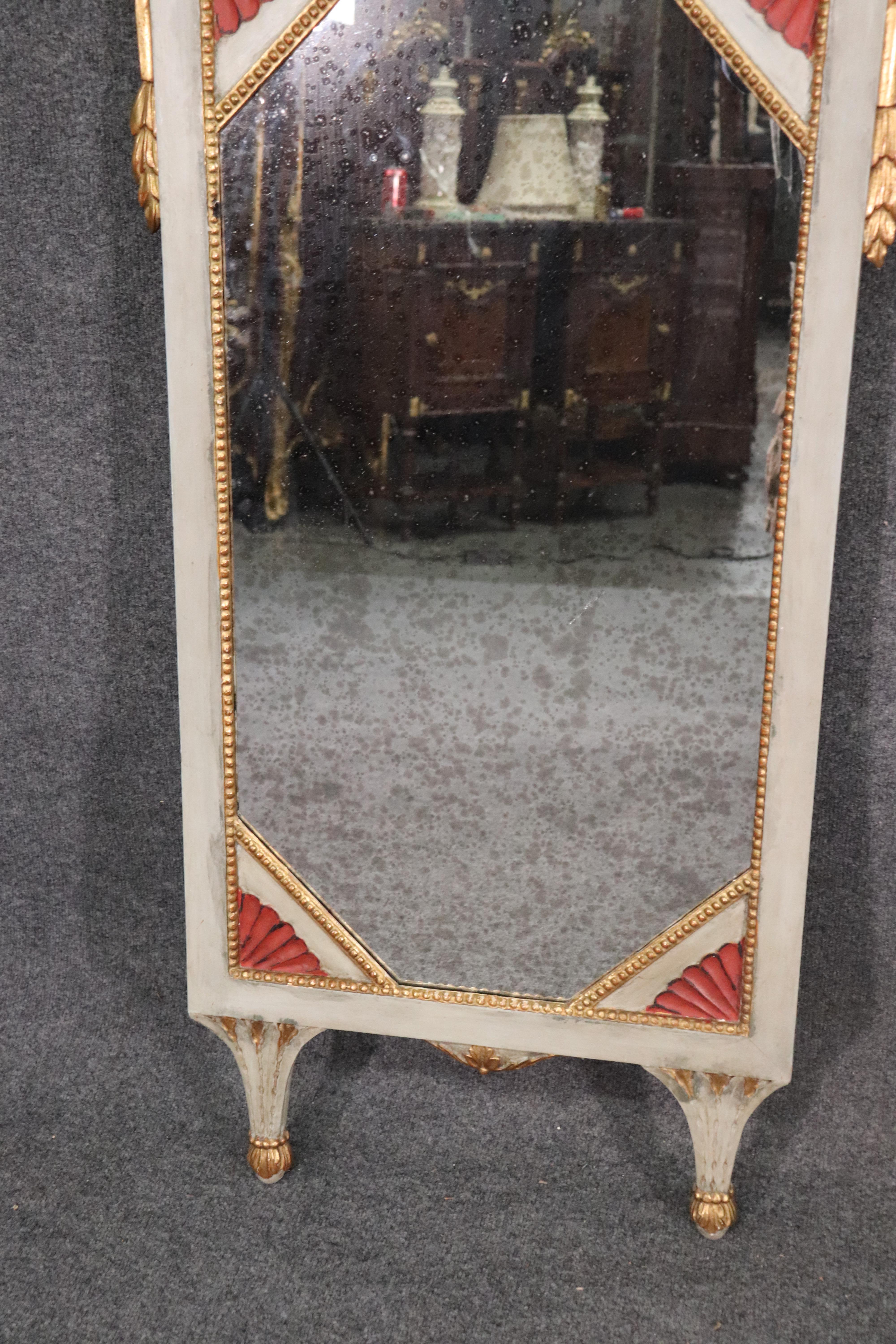 Pair of Venetian Italian Patinated Mirrored Glass Painted Gilded Mirrors In Good Condition In Swedesboro, NJ