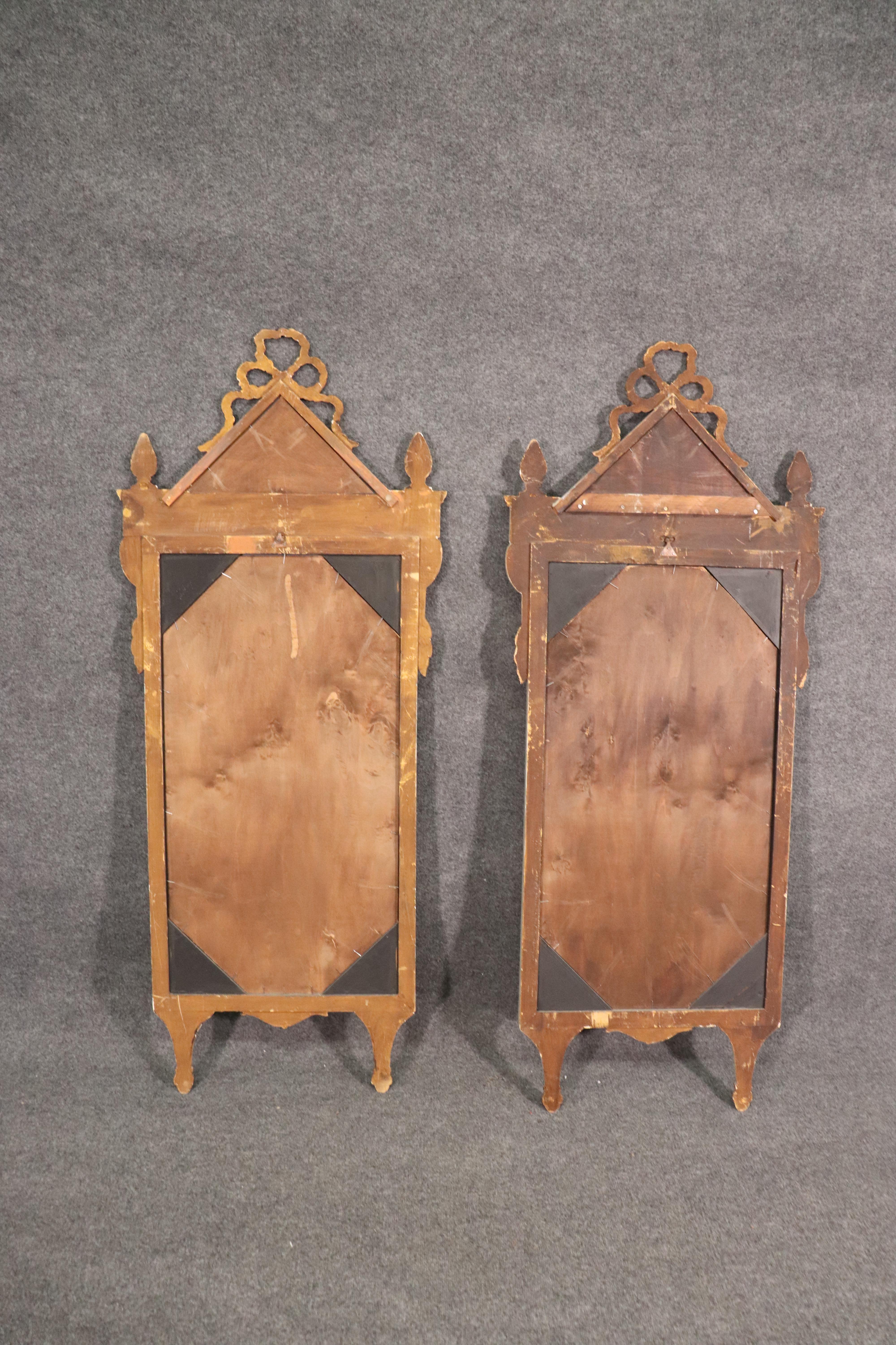 Fruitwood Pair of Venetian Italian Patinated Mirrored Glass Painted Gilded Mirrors