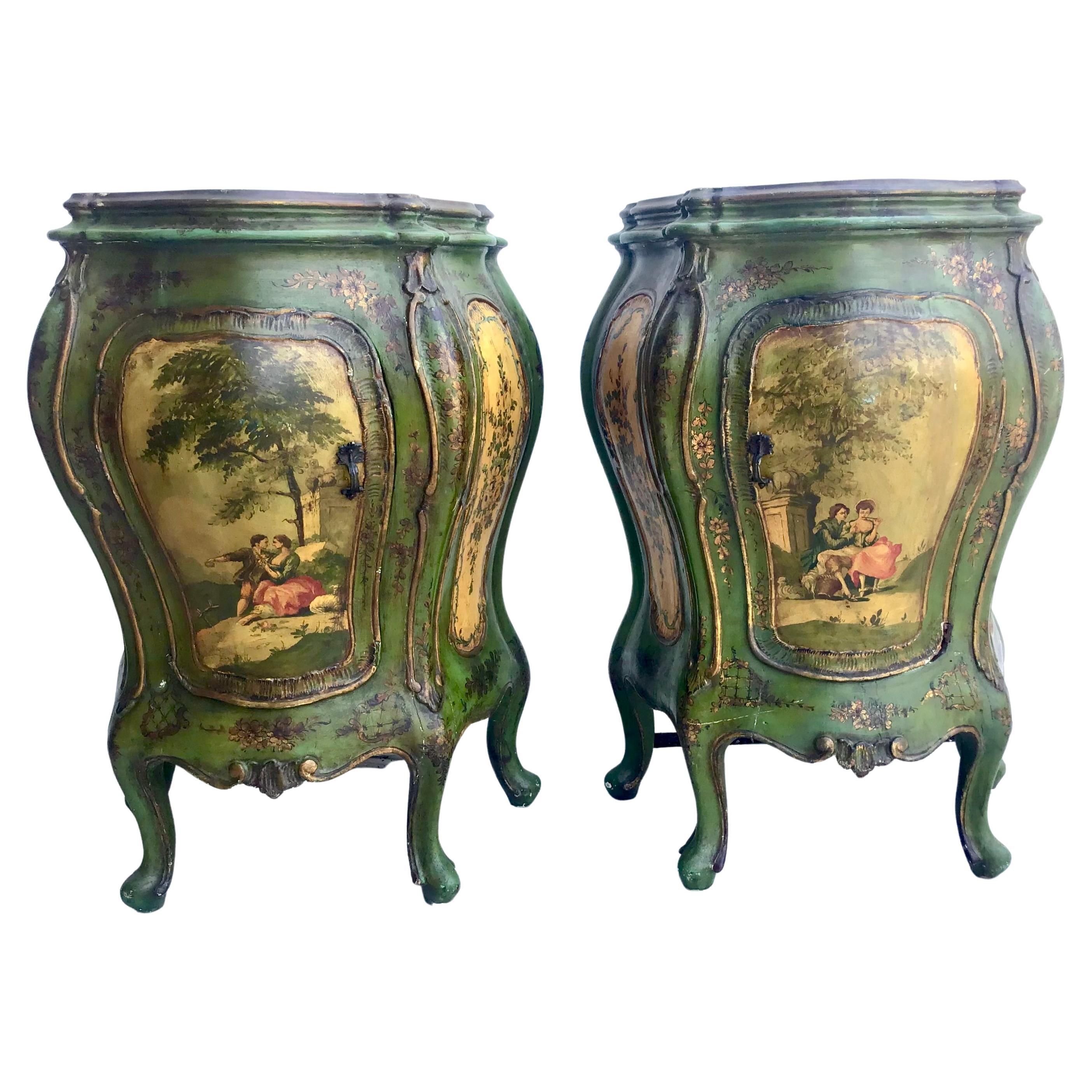 Pair Venetian Lacquered and Gilt Wood Venetian Side Table / Night Stands