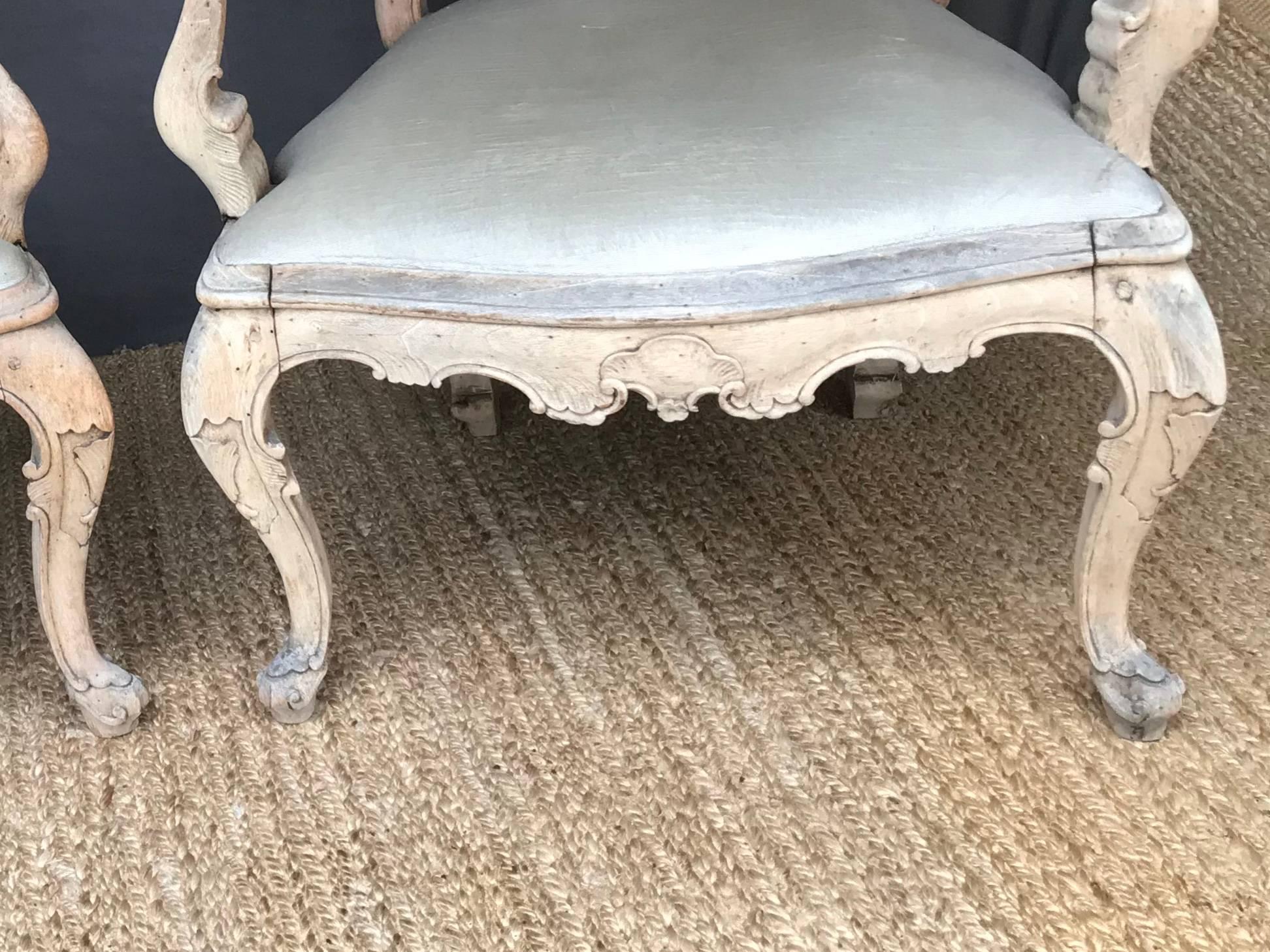 Pair Bleached Wood Venetian Open Armchairs For Sale 5