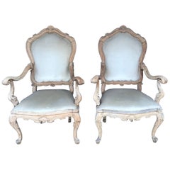 Pair Bleached Wood Venetian Open Armchairs