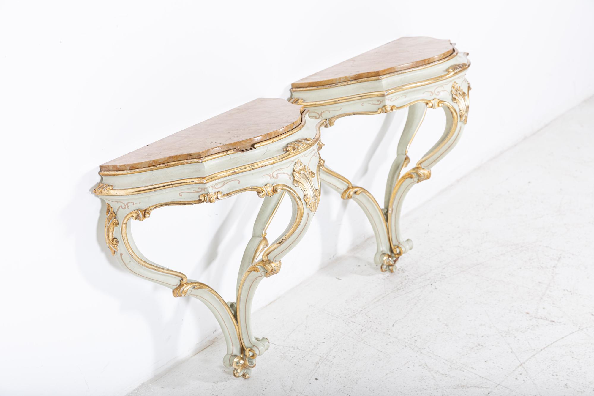 Italian Pair Venetian Marble Wall Console Tables