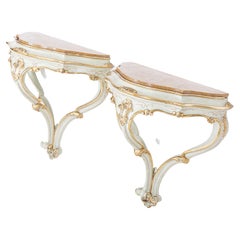 Pair Venetian Marble Wall Console Tables