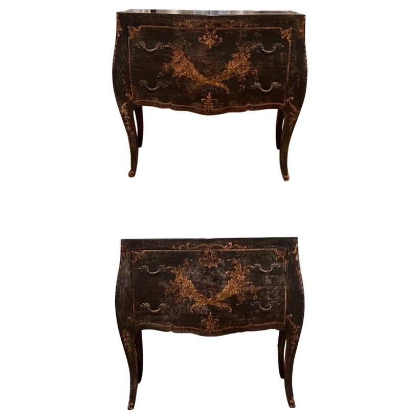 Pair, Venetian Paint Decorated Faux Marbleized 2 Drawer Chests