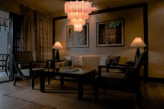 Pair Venetian Pink Glass Chandeliers. Murano