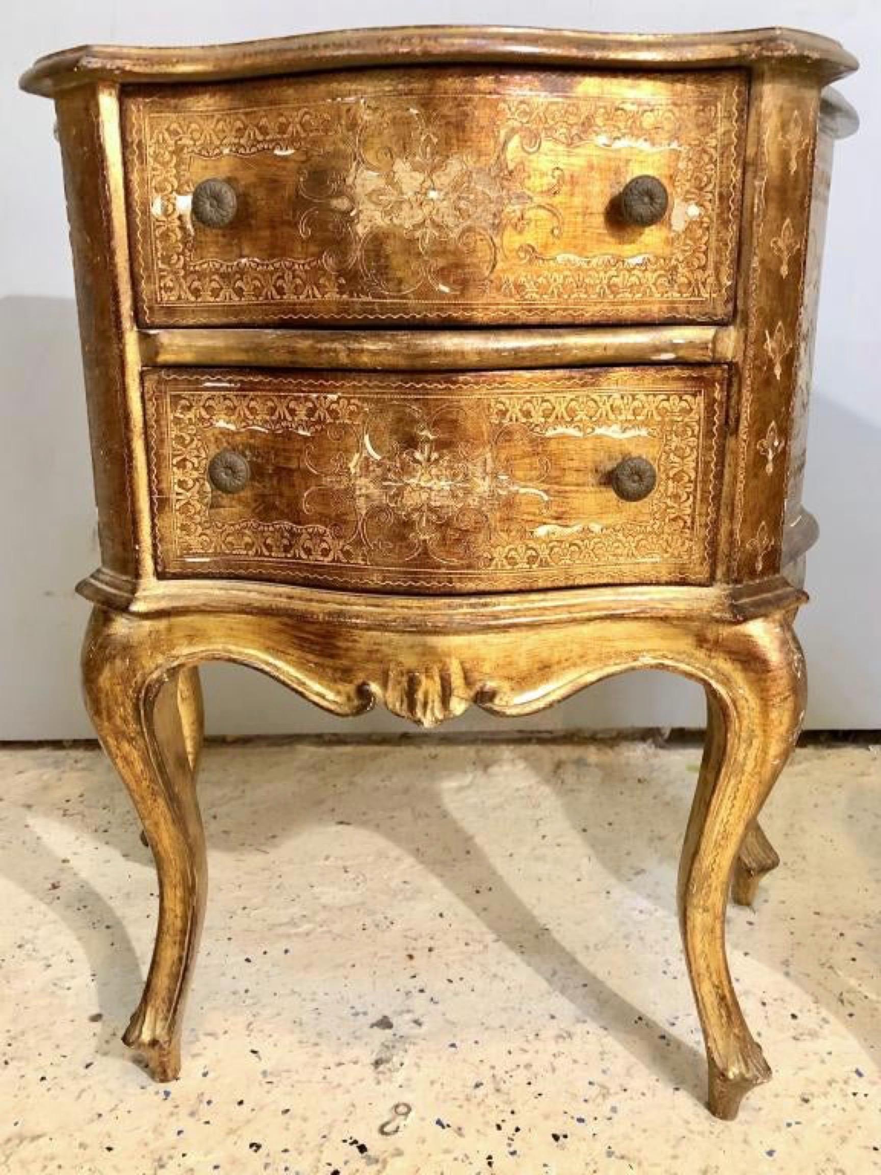 Hand-Painted Pair of Venetian Rococo Style Gilt Painted Commodes