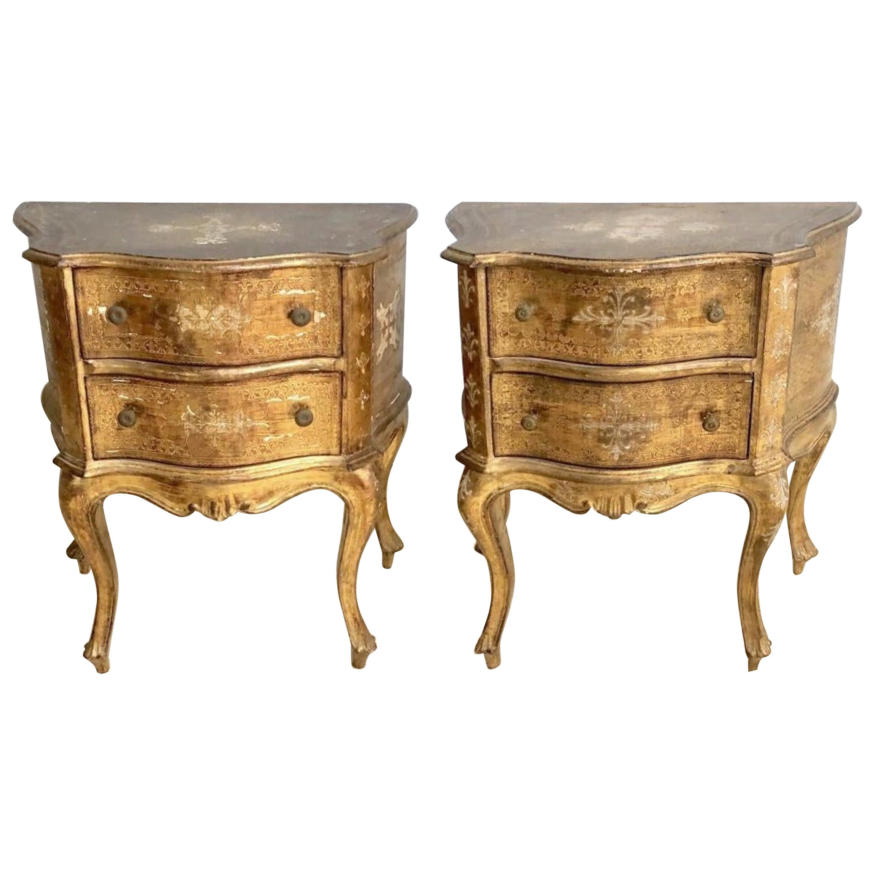 Pair of Venetian Rococo Style Gilt Painted Commodes