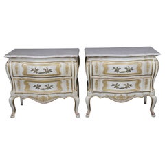 Pair Venetian Style Painted with Travertine top Night stands by John Widdicomb