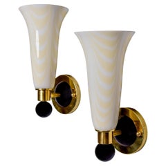 Pair Venini Vintage Pale Yellow and White Murano Glass Sconces