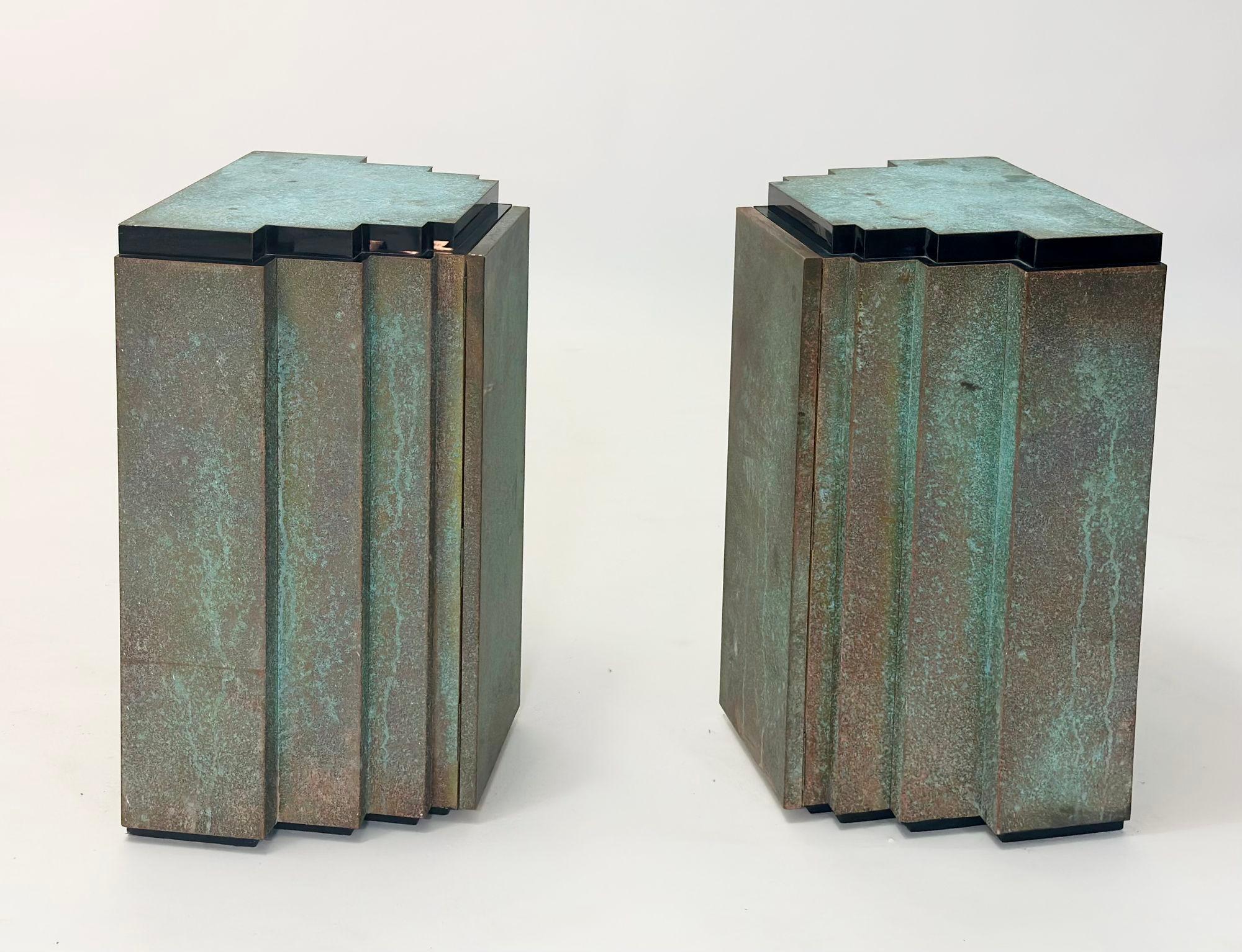 Pair Verdigris Copper Night Stands/End/Side Table, 1980.  Restored