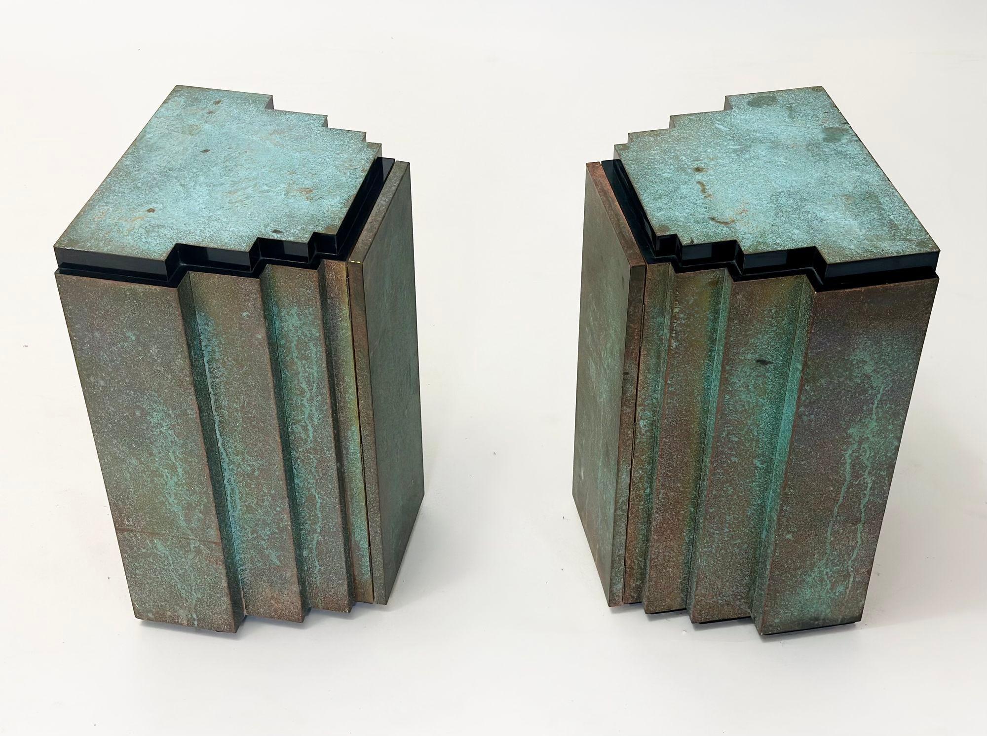 Post-Modern Pair Verdigris Copper Night Stands/End/Side Table, 1980 For Sale