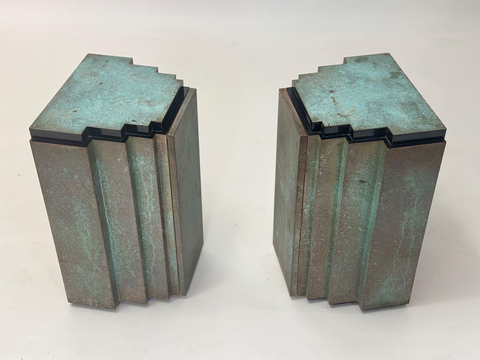 American Pair Verdigris Copper Night Stands/End/Side Table, 1980 For Sale