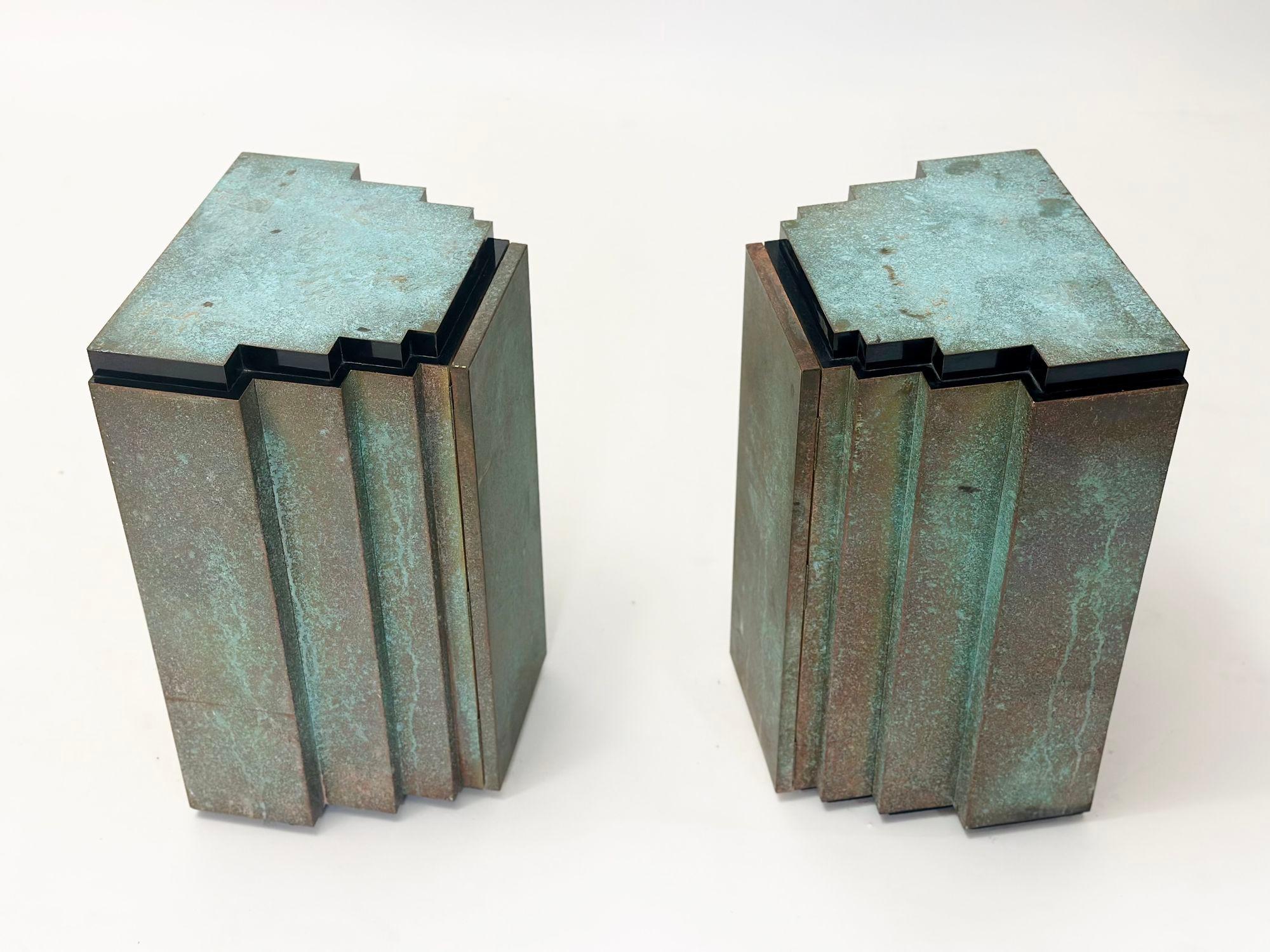 Pair Verdigris Copper Night Stands/End/Side Table, 1980 In Good Condition For Sale In Chicago, IL