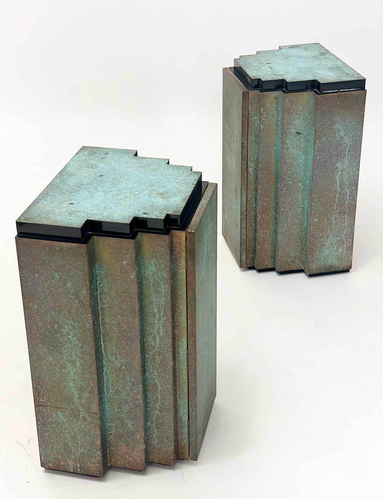 Late 20th Century Pair Verdigris Copper Night Stands/End/Side Table, 1980 For Sale