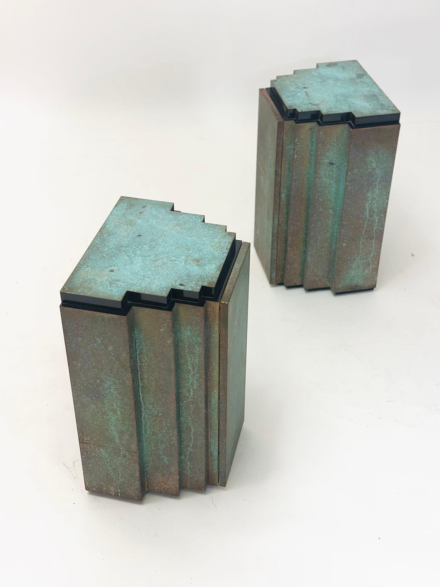 Pair Verdigris Copper Night Stands/End/Side Table, 1980 For Sale 1
