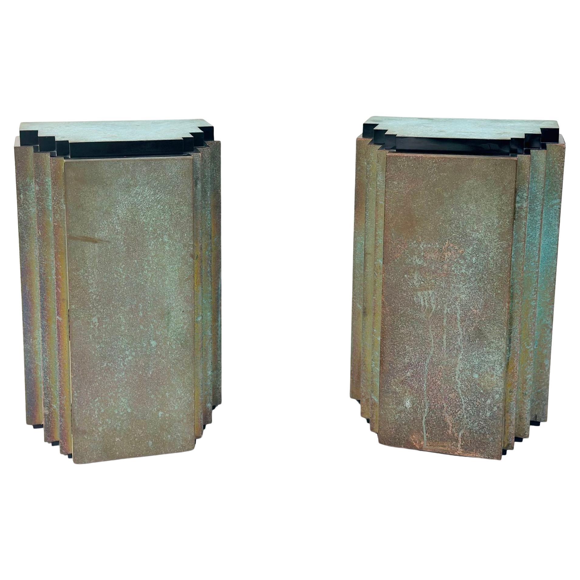 Pair Verdigris Copper Night Stands/End/Side Table, 1980 For Sale