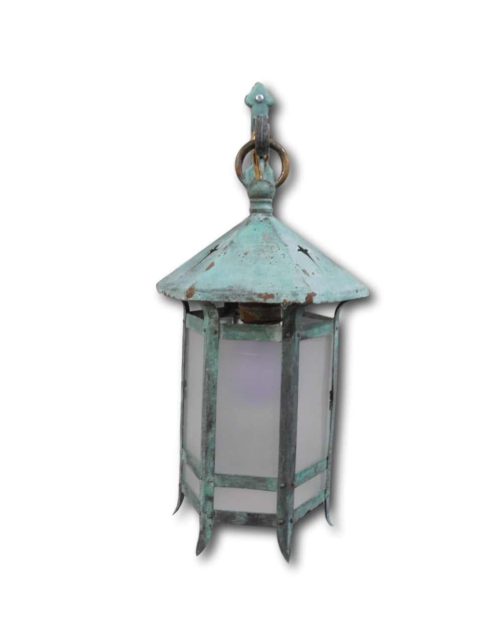 French Pair Verdigris Green Patina Wall Mounted Lanterns, France, 1880 For Sale