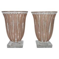 Pair Verlys Art Deco Glass Vases 8"