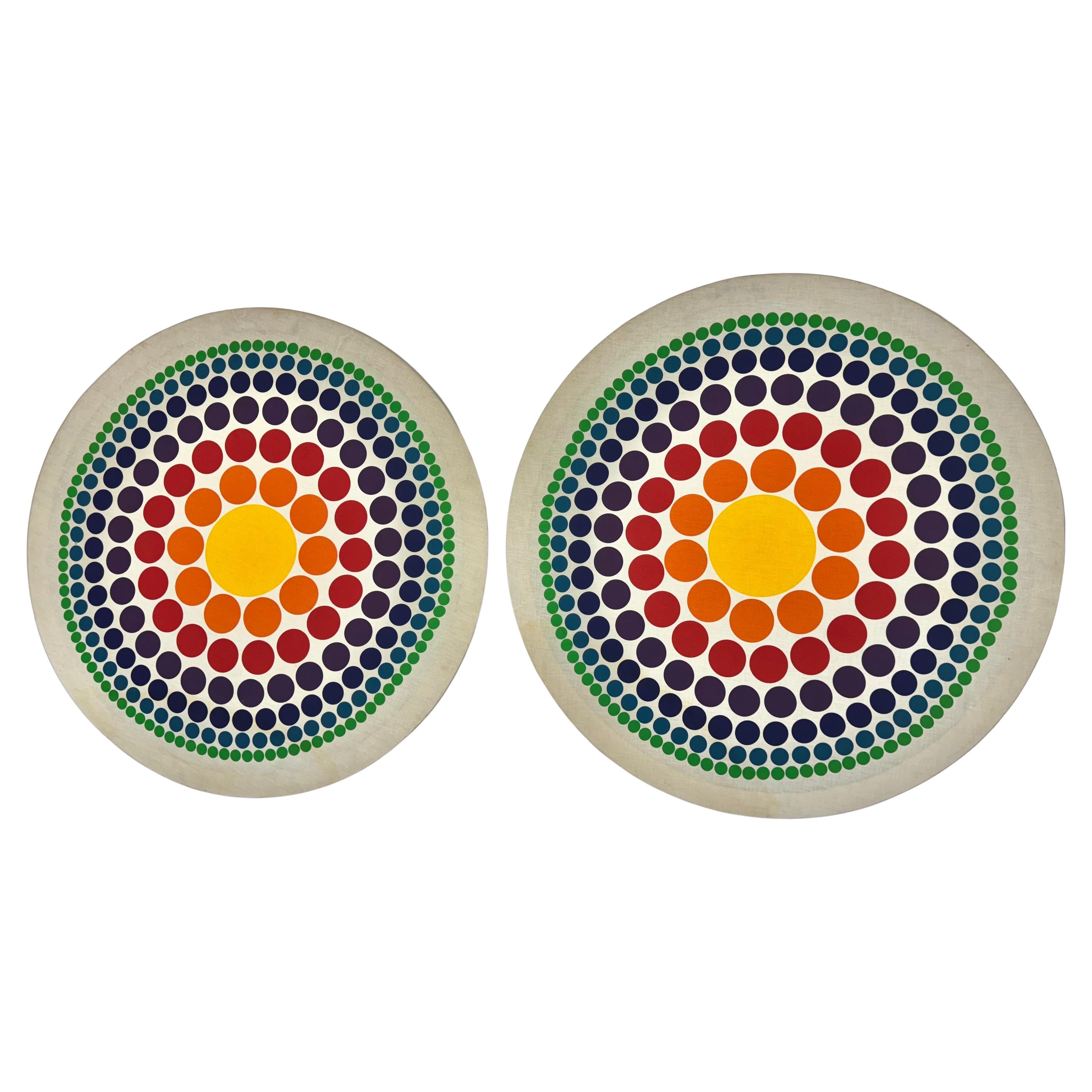 Pair Verner Panton "Circle" Screen Print on Fabric / SPACE AGE POP ART