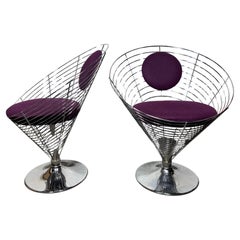 Paar Verner Panton Drahtkegel-Kegelstühle, Chrom-Finish, Pop Modernist / Space-Age