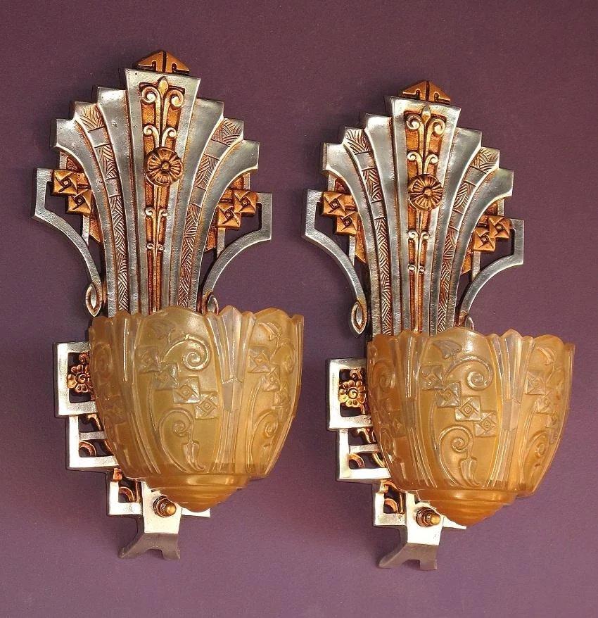 20th Century Pair Very Art Deco Sconces circa 1930