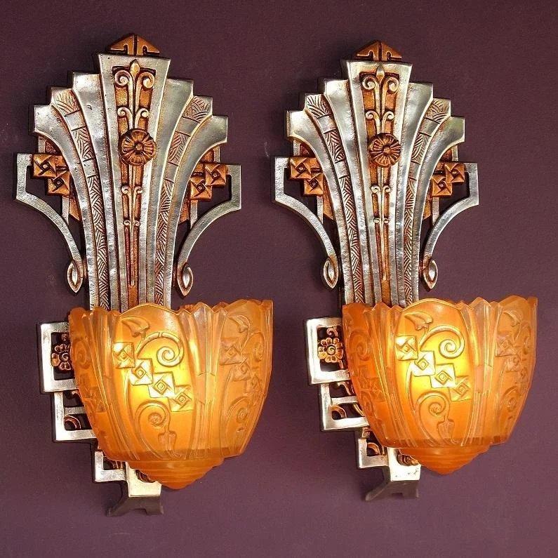 Aluminum Pair Very Art Deco Sconces circa 1930