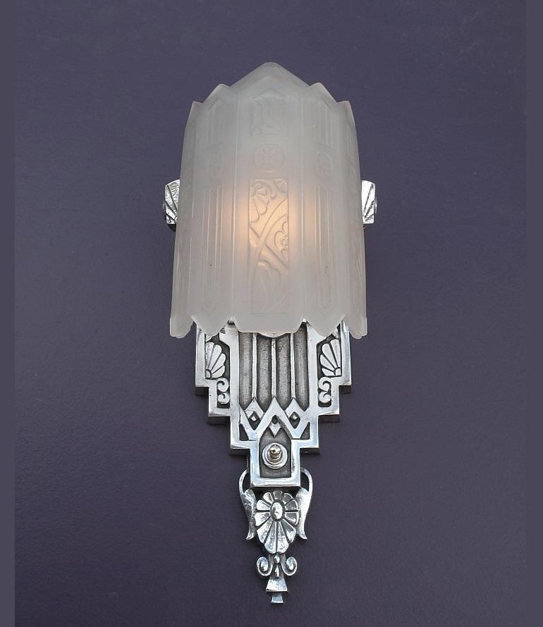 Aluminum Pair Very High Style Vintage American Art Deco Wall Sconces with Original Glass