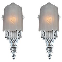 Pair Very High Style Vintage American Art Deco Wall Sconces with Original Glass