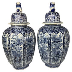 Pair Very Large Blue and White Delft Jars Belgium Circa 1880